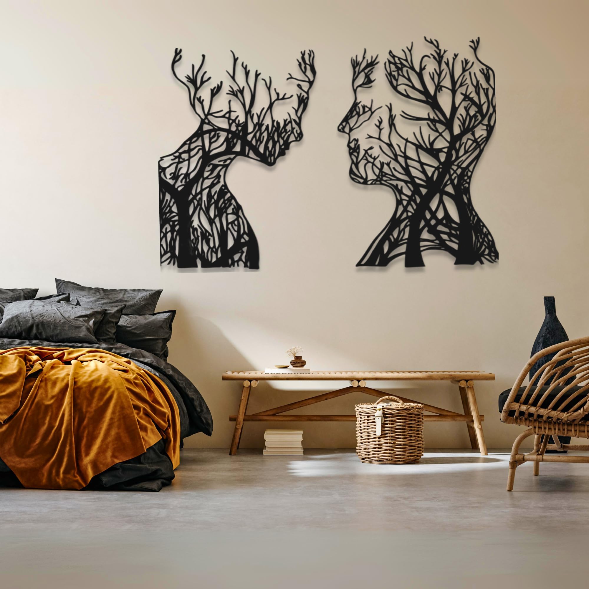 VAILLA Tree of Life Wooden Wall Art Abstract Tree Man Woman Face